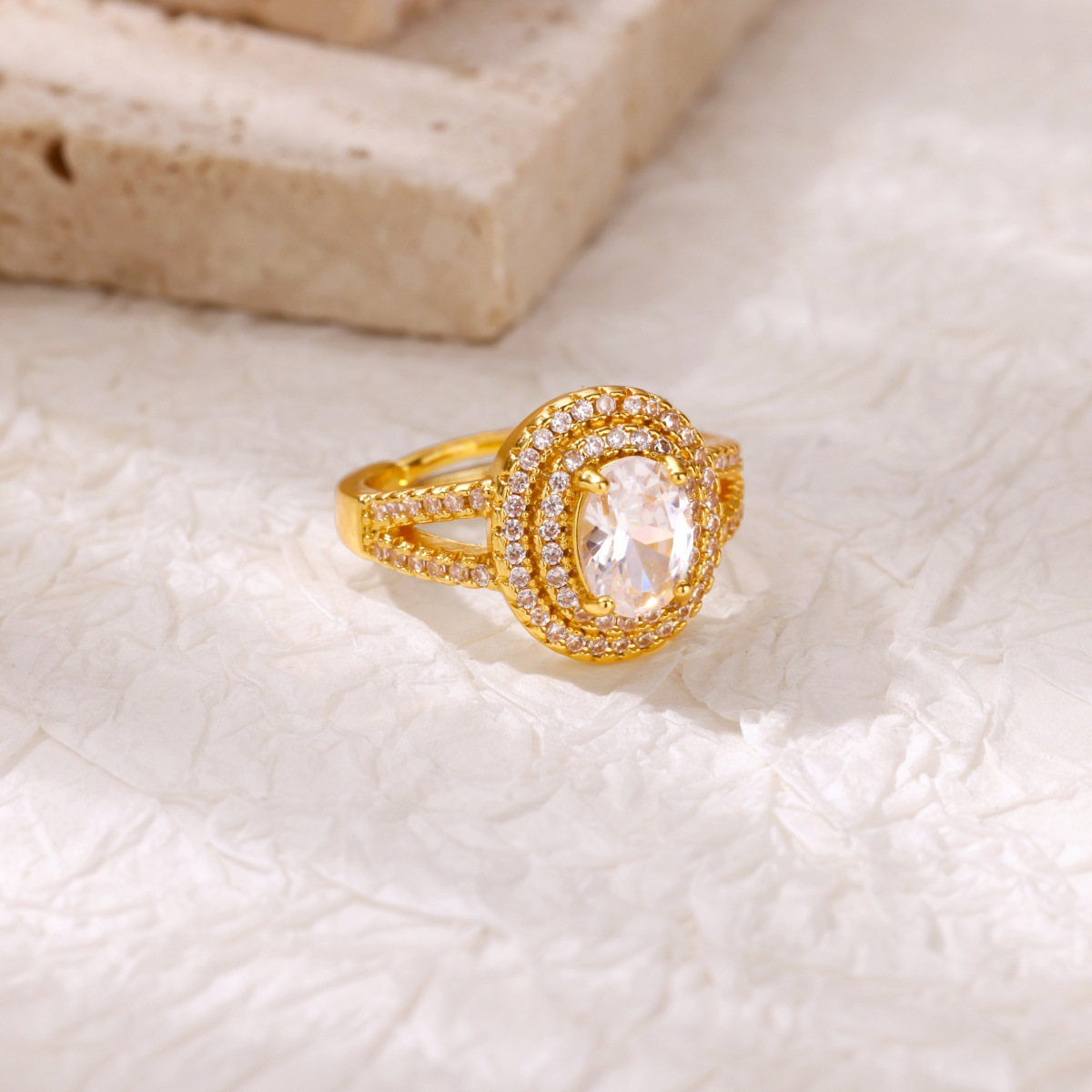 Opulent Double Halo Oval Solitaire Cocktail Ring