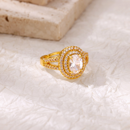 Opulent Double Halo Oval Solitaire Cocktail Ring
