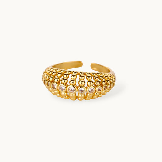 Ornate Pave & Beaded Dome Gold Plated Diamond Ring
