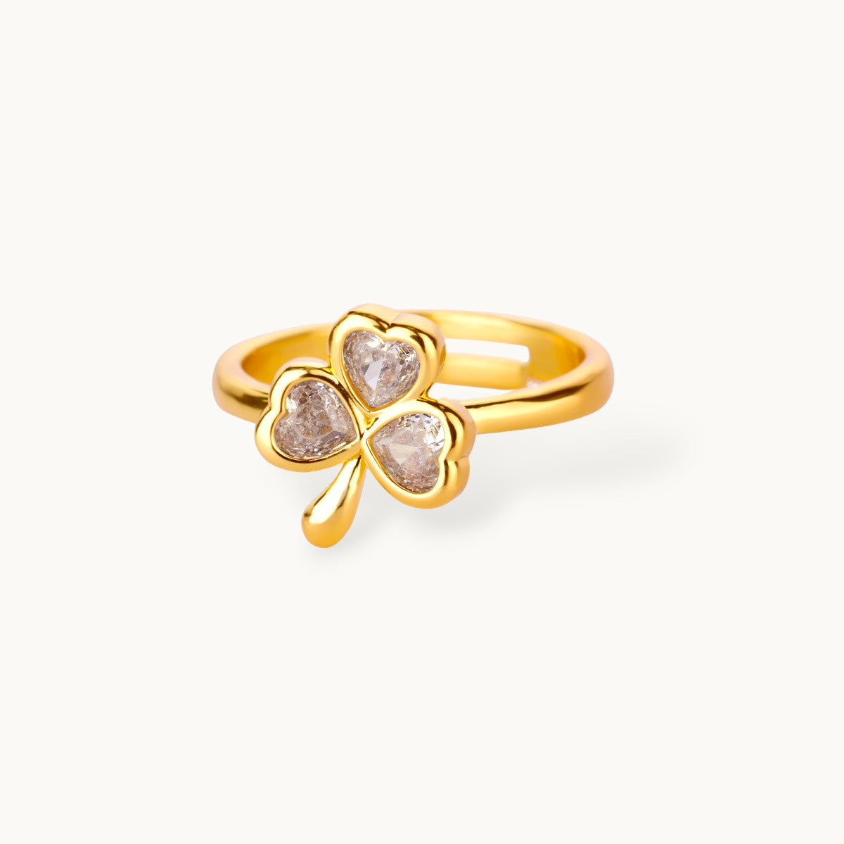 Lucky Clover Pave Heart Adjustable Diamond Ring