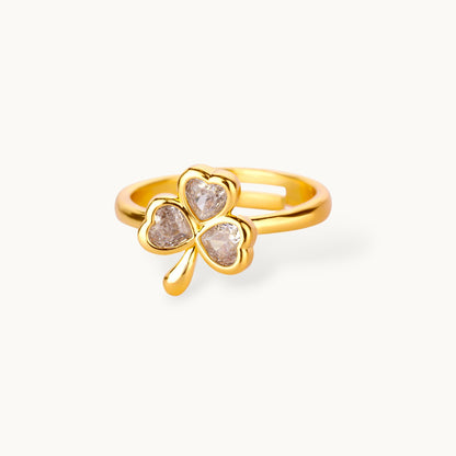 Lucky Clover Pave Heart Adjustable Diamond Ring