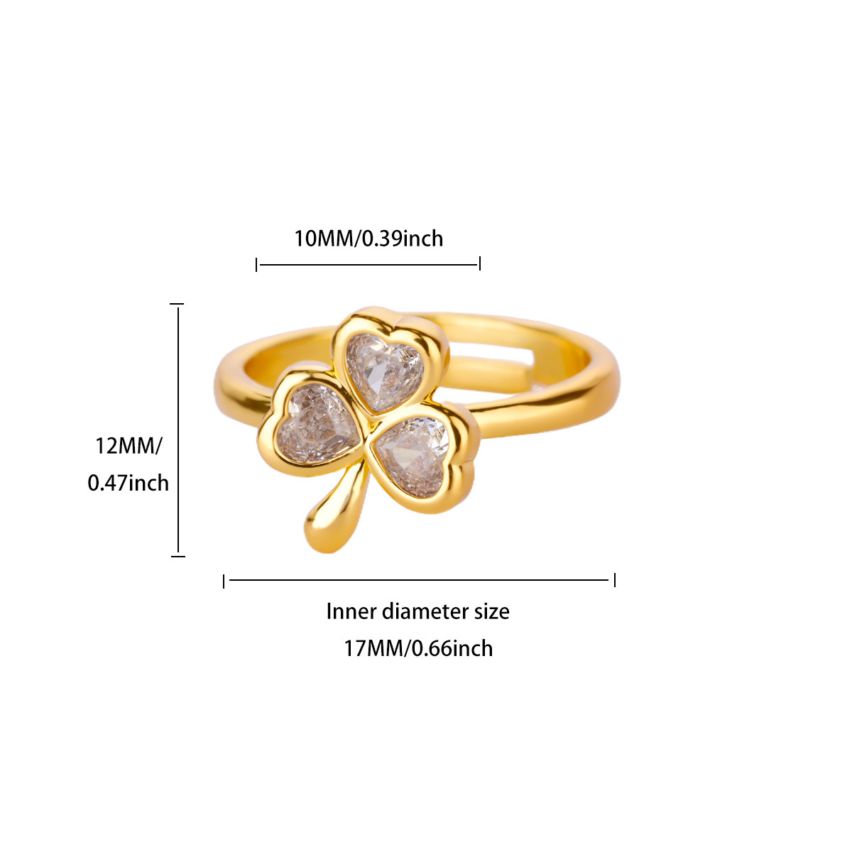 Lucky Clover Pave Heart Adjustable Diamond Ring