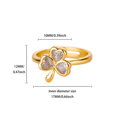 Lucky Clover Pave Heart Adjustable Diamond Ring