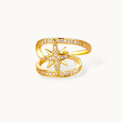 Pave Starburst Double Band Adjustable Diamond Ring