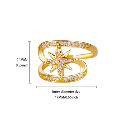Pave Starburst Double Band Adjustable Diamond Ring