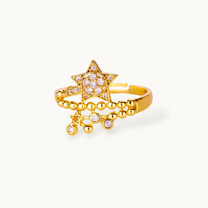 Dangling Pave Star & Beaded Celestial Diamond Ring