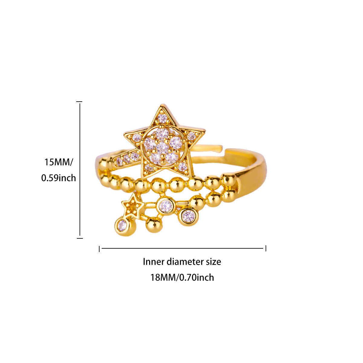 Dangling Pave Star & Beaded Celestial Diamond Ring