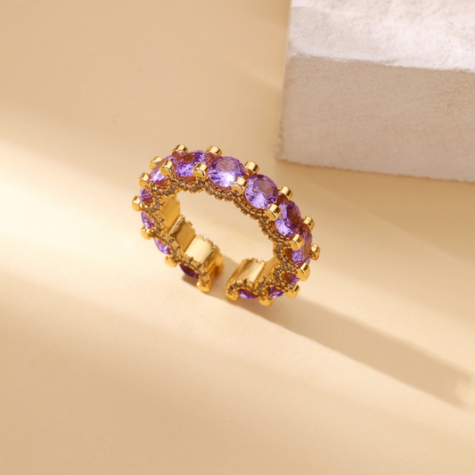 Luxe Amethyst Round Eternity Stackable Gold Band Ring