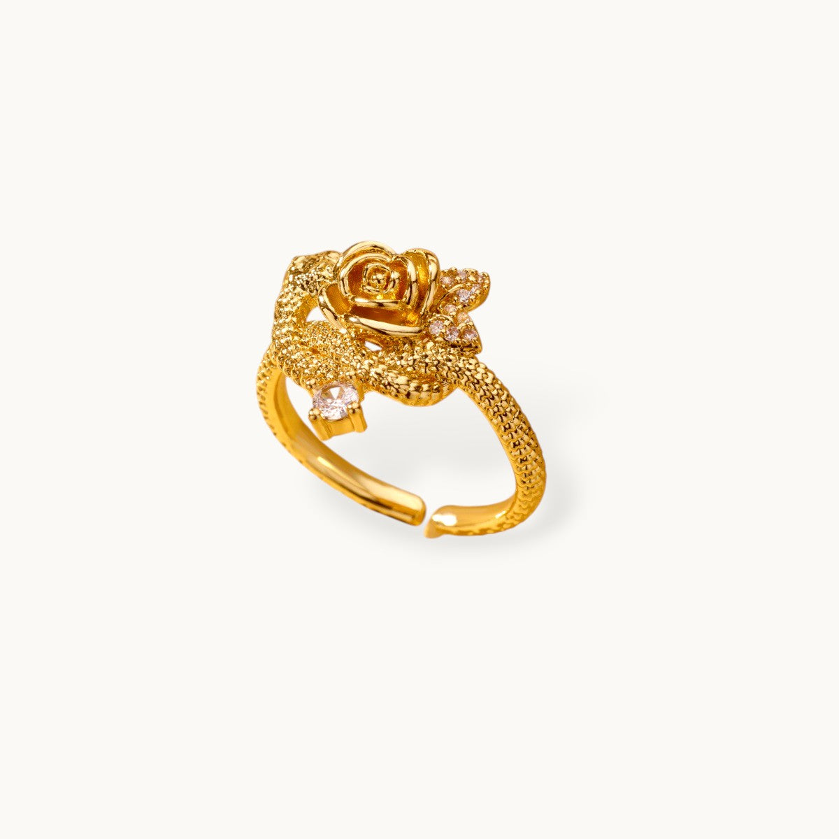 Sculptural Rose & Vine Stackable Diamond Ring For Women