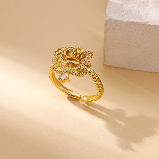 Sculptural Rose & Vine Stackable Diamond Ring For Women