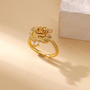 Sculptural Rose & Vine Stackable Diamond Ring For Women