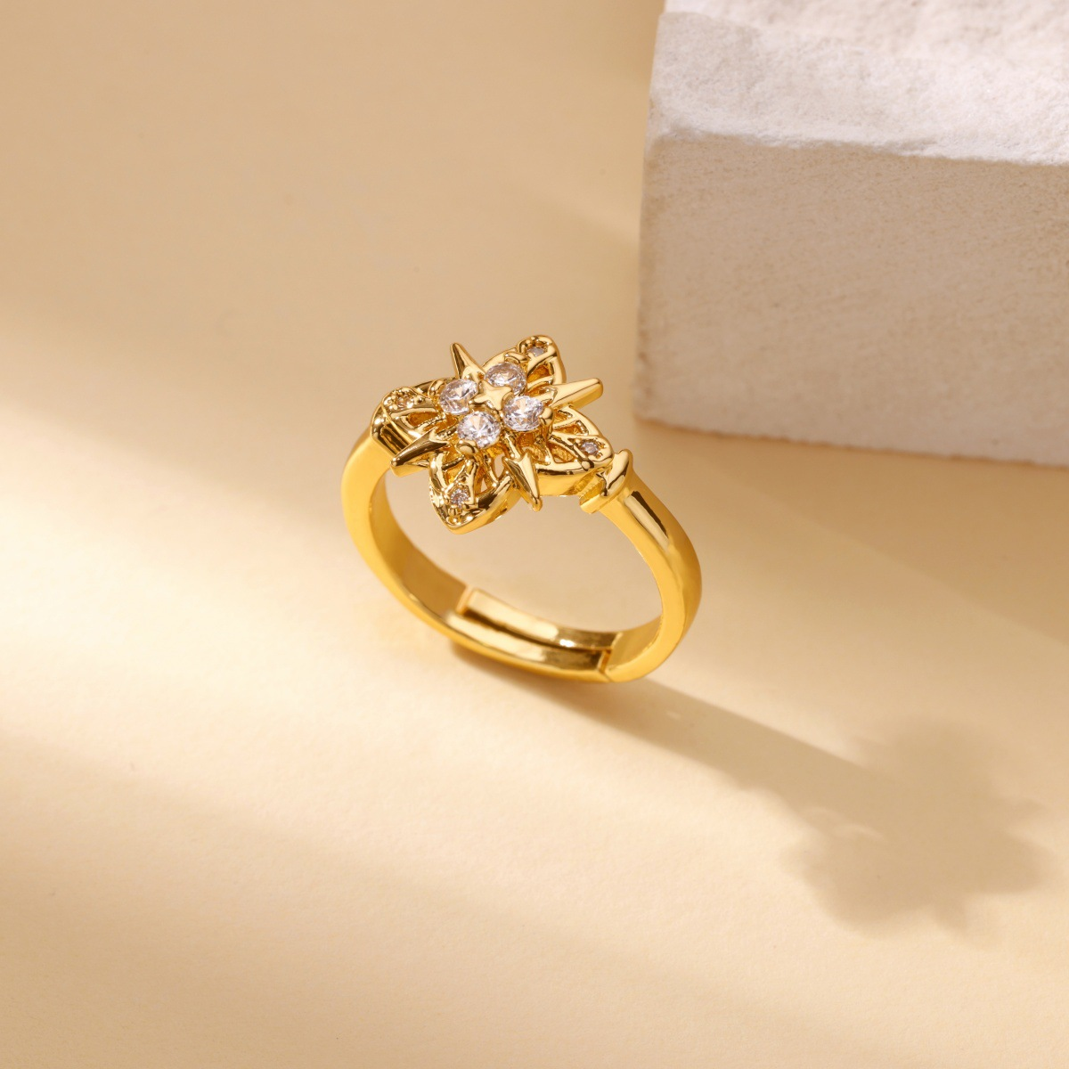 Delicate Pave Star Blossom Stackable Ring