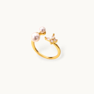 Asymmetric Pave Adjustable Pearl Butterfly Diamond Ring
