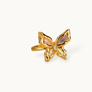 Vibrant Multi-Gem Stone Butterfly Statement Ring
