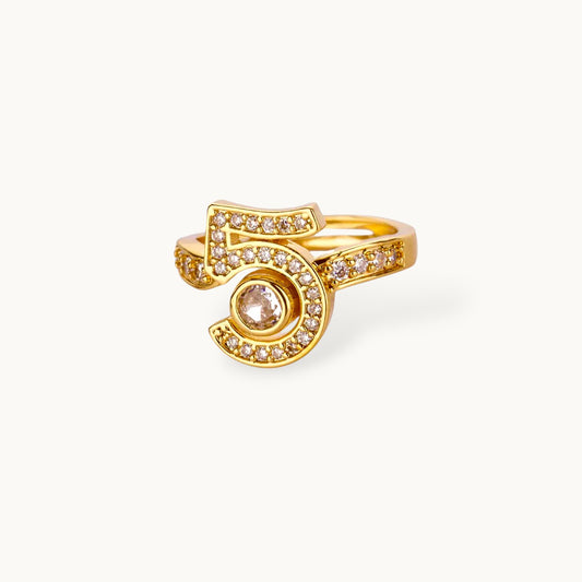 Pave Number Five Solitaire Statement Diamond Ring