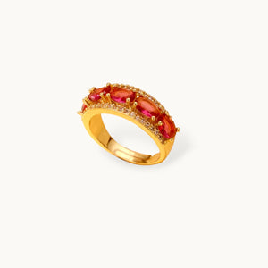 Opulent Oval Halo Stackable Gold Band Ruby Ring