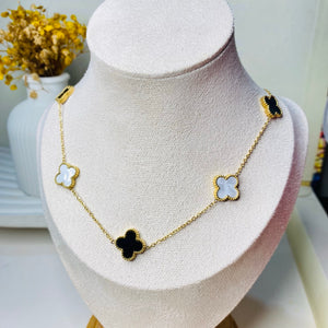 Black n White Clover Gold Plated Chain
