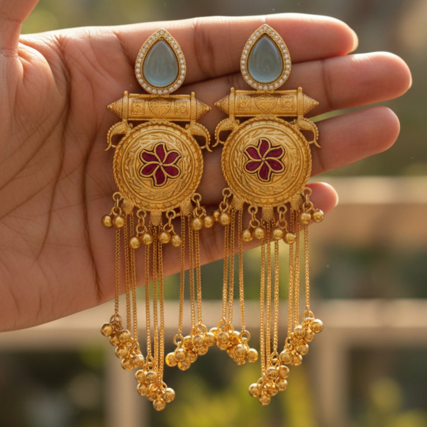 Sunehri Embellished Oxidised Silver Jhumka Statement Earrings