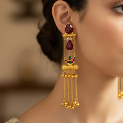 Riva Embellished Oxidised Jhumka Statement Earrings