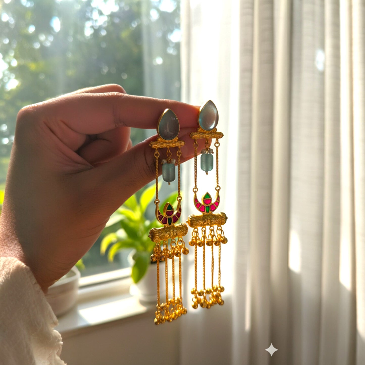 Riva Embellished Oxidised Jhumka Statement Earrings