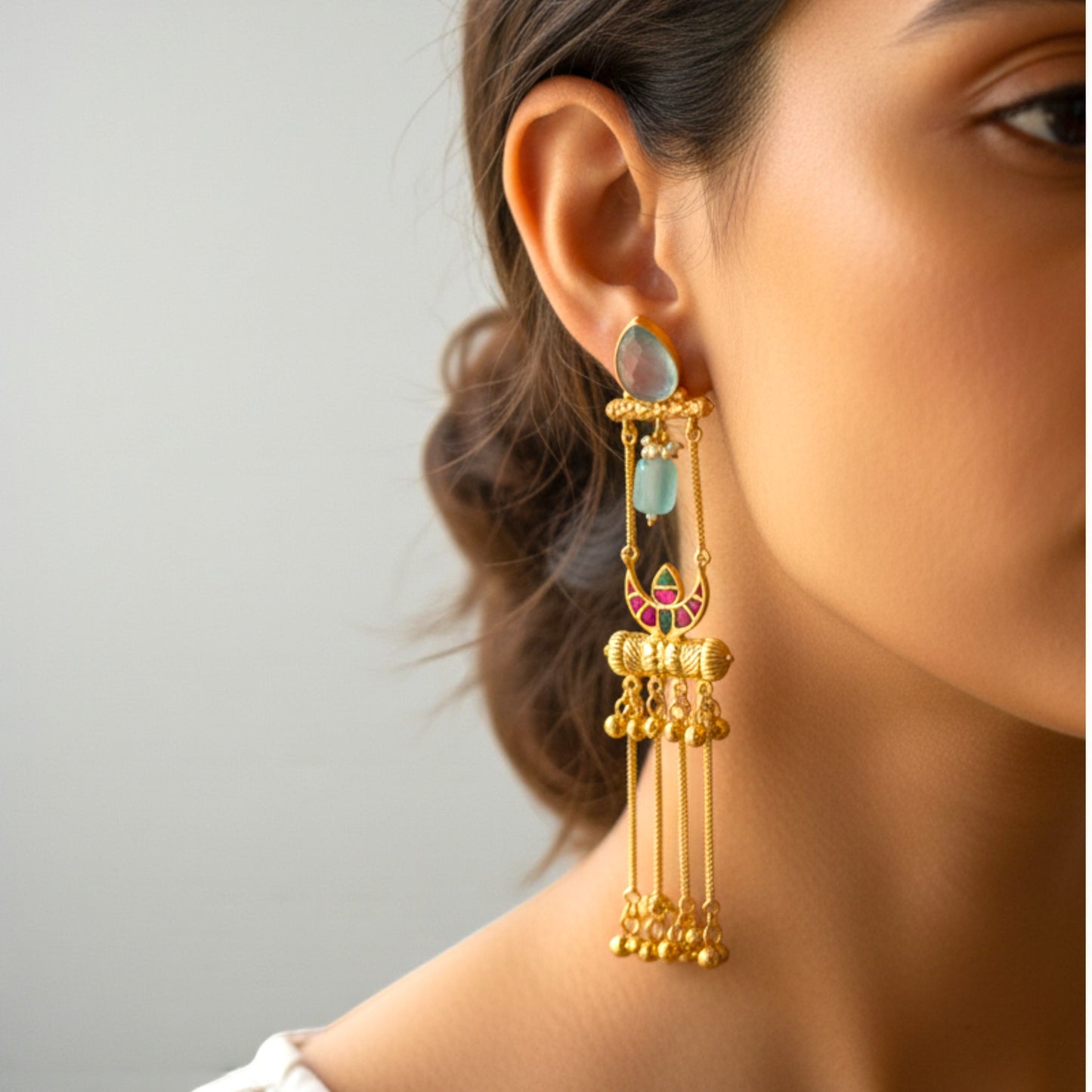 Riva Embellished Oxidised Jhumka Statement Earrings