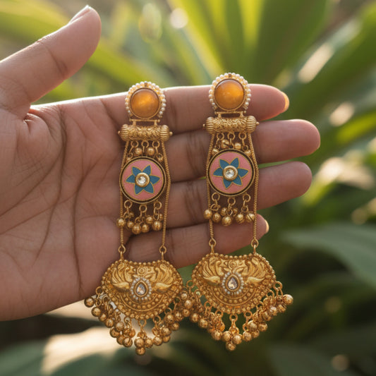 Harshali Embellished Oxidised Jhumka Statement Earrings