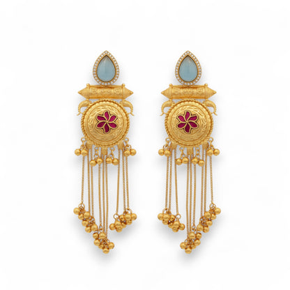 Sunehri Embellished Oxidised Silver Jhumka Statement Earrings