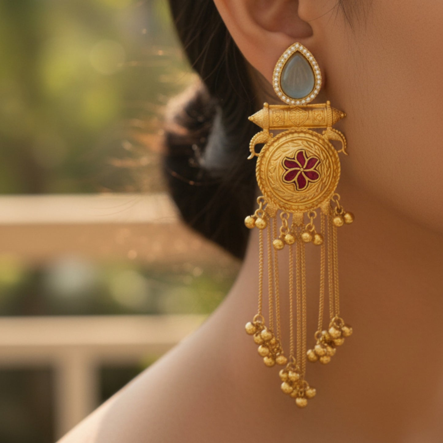 Sunehri Embellished Oxidised Silver Jhumka Statement Earrings