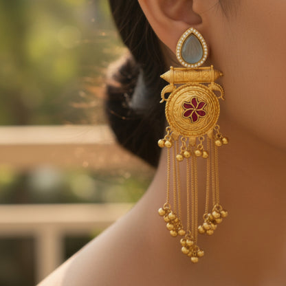 Sunehri Embellished Oxidised Silver Jhumka Statement Earrings