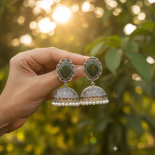 Prerna Embellished Oxidised Jhumka Statement Earrings