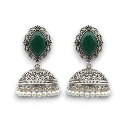 Prerna Embellished Oxidised Jhumka Statement Earrings