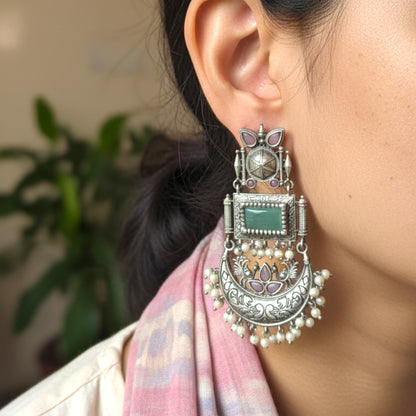 Sagarika Embellished Oxidised Silver Coated Jhumka
