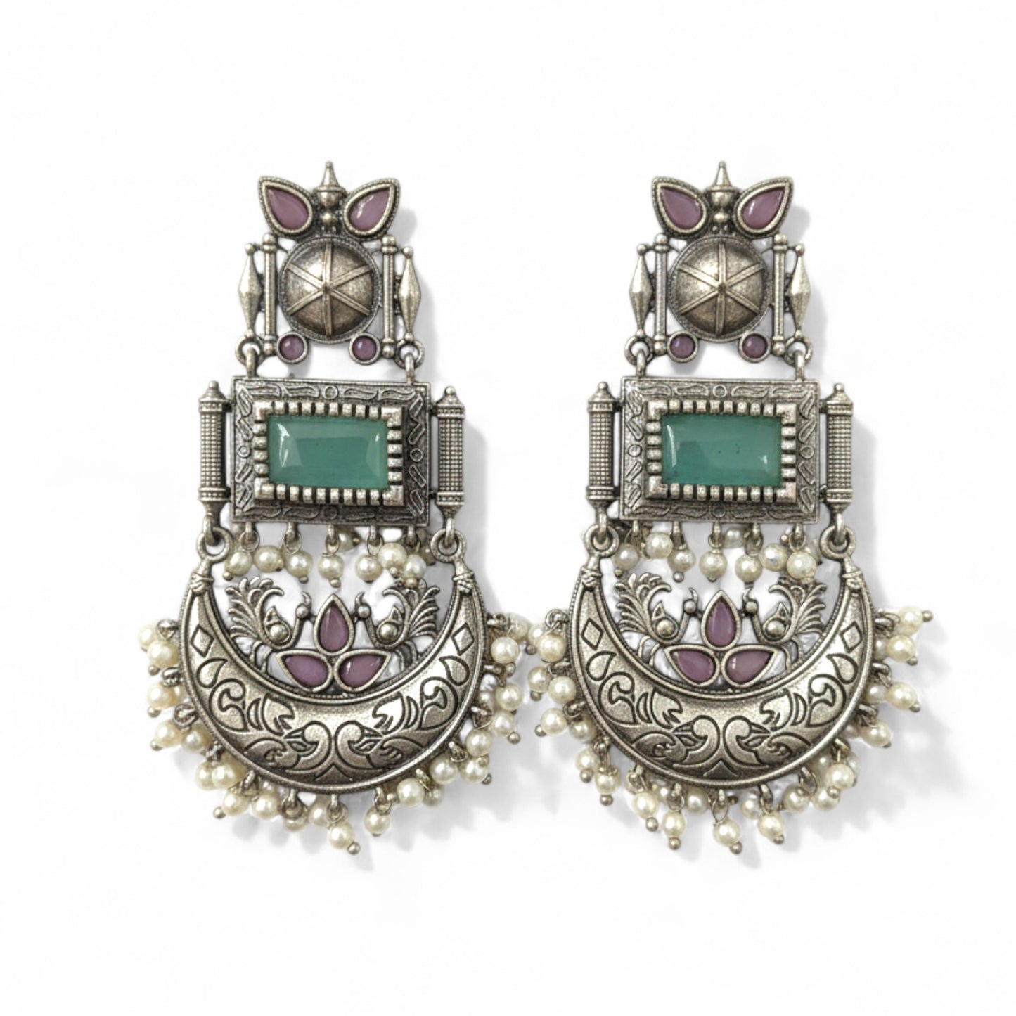 Sagarika Embellished Oxidised Silver Coated Jhumka