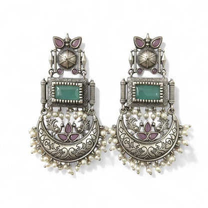 Sagarika Embellished Oxidised Silver Coated Jhumka