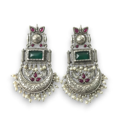 Sagarika Embellished Oxidised Silver Coated Jhumka