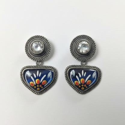 Visvadipti Handpainted Embellished Oxidised Jhumka Statement Earrings