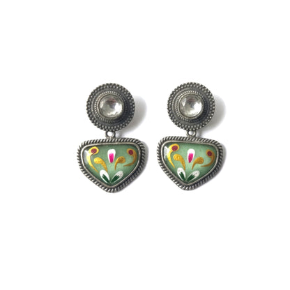 Visvadipti Handpainted Embellished Oxidised Jhumka Statement Earrings