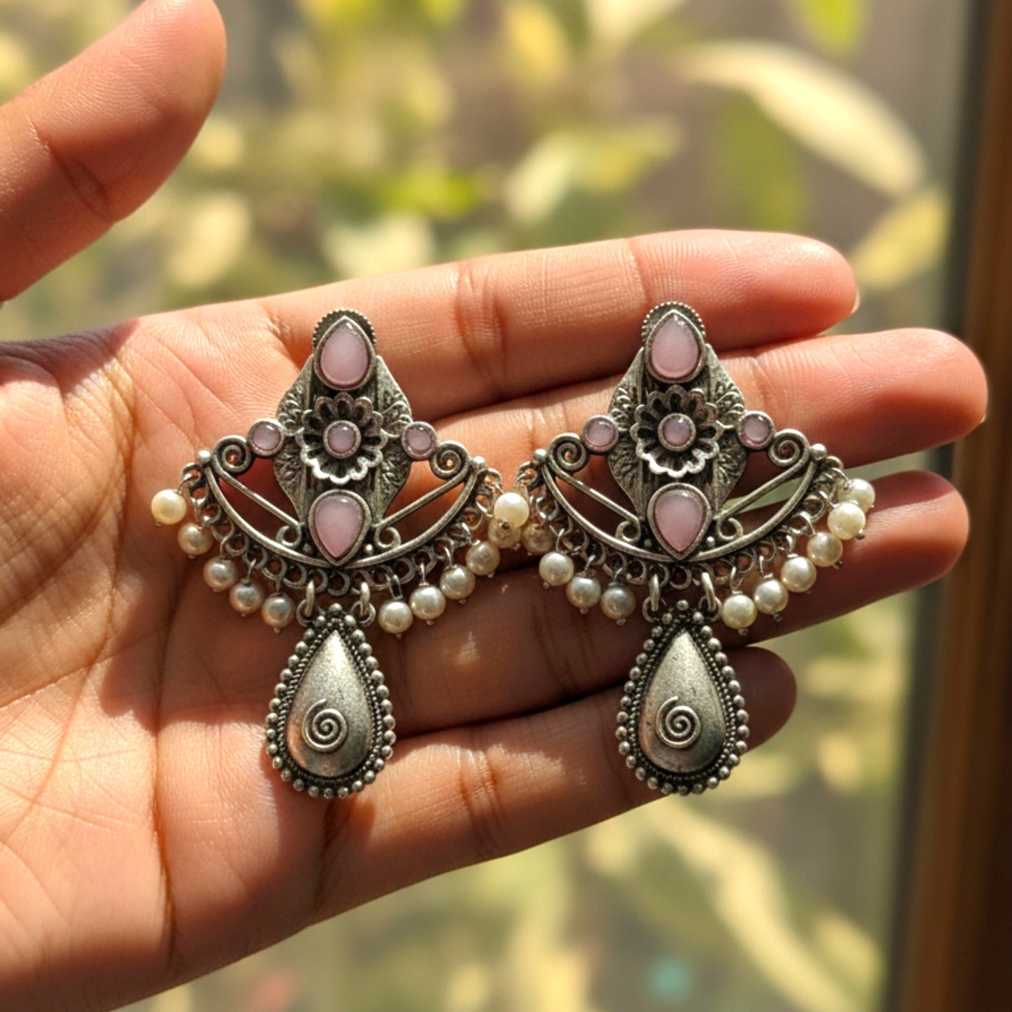 Meeraj Embellished Oxidised Jhumka Earrings