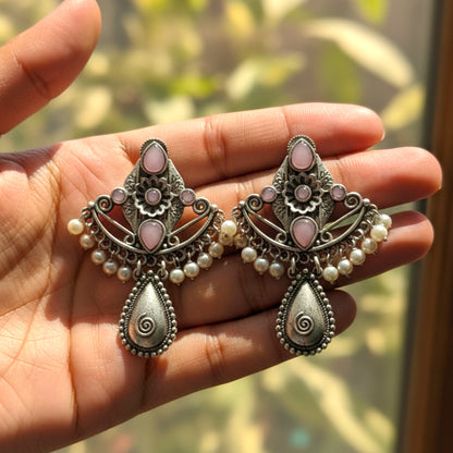 Meeraj Embellished Oxidised Jhumka Earrings