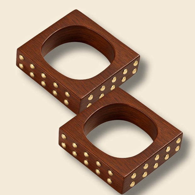 Brass Studded Broad Square Handmade Wooden Bangle